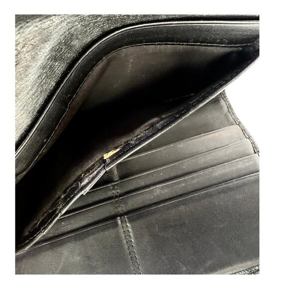 Coach Black LONG WALLET Patent Leather Canvas Signature CC Snap Flap Rear Zip - Picture 5 of 8